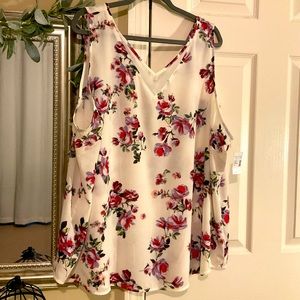 White Floral Sheer Inset V Neck Tank Top